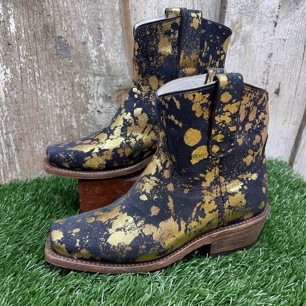 CoFi Leathers Charcoal Gold Metallic Short Cowboy Boots Women's 6